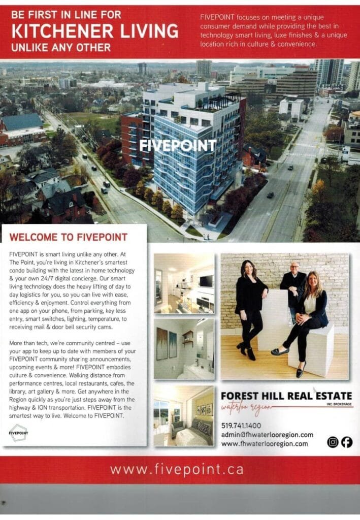 Newspaper feature of 181 Frederick Street project by Studio Hatch, showcasing modern design and urban integration in Kitchener, Ontario.