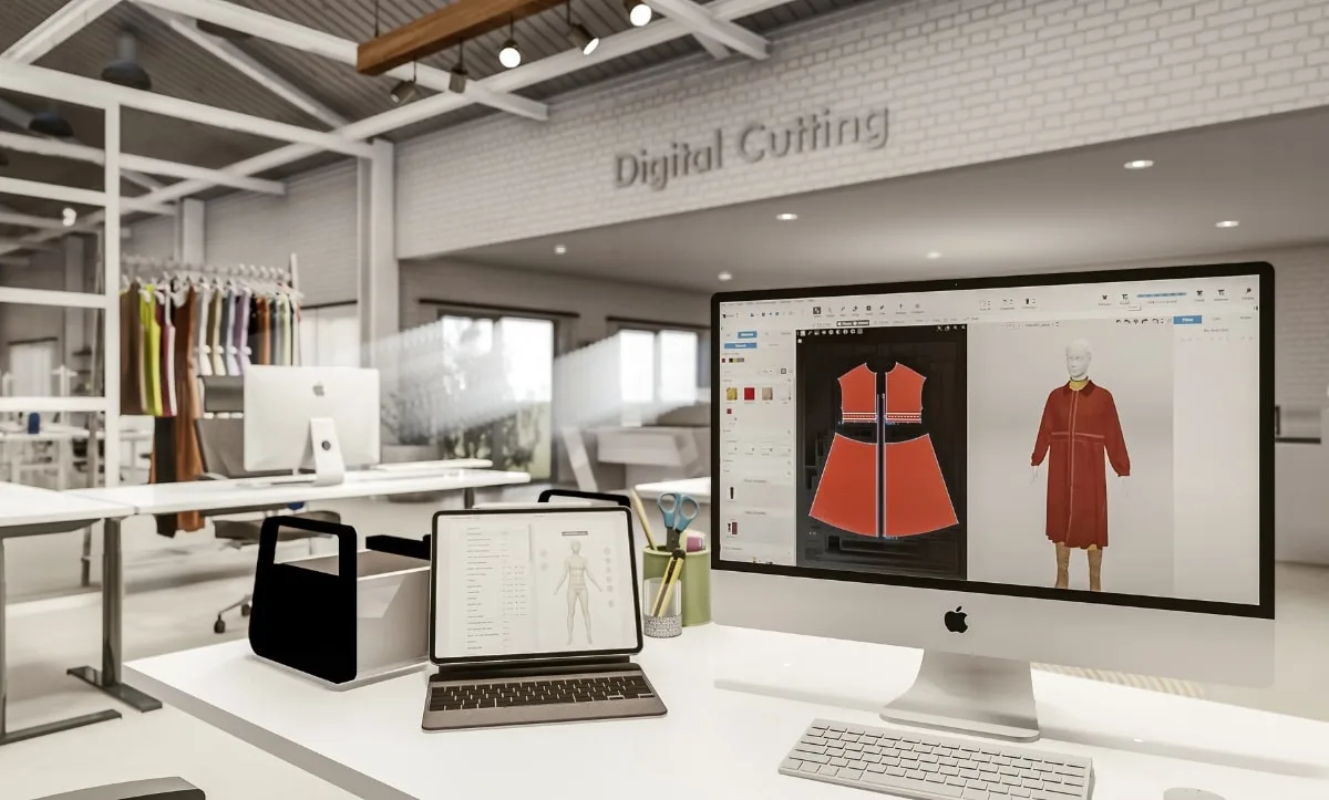Digital cutting machines designed by Studio Hatch at Belma Tvico Production Area in Sarajevo, enhancing efficiency in fashion production.