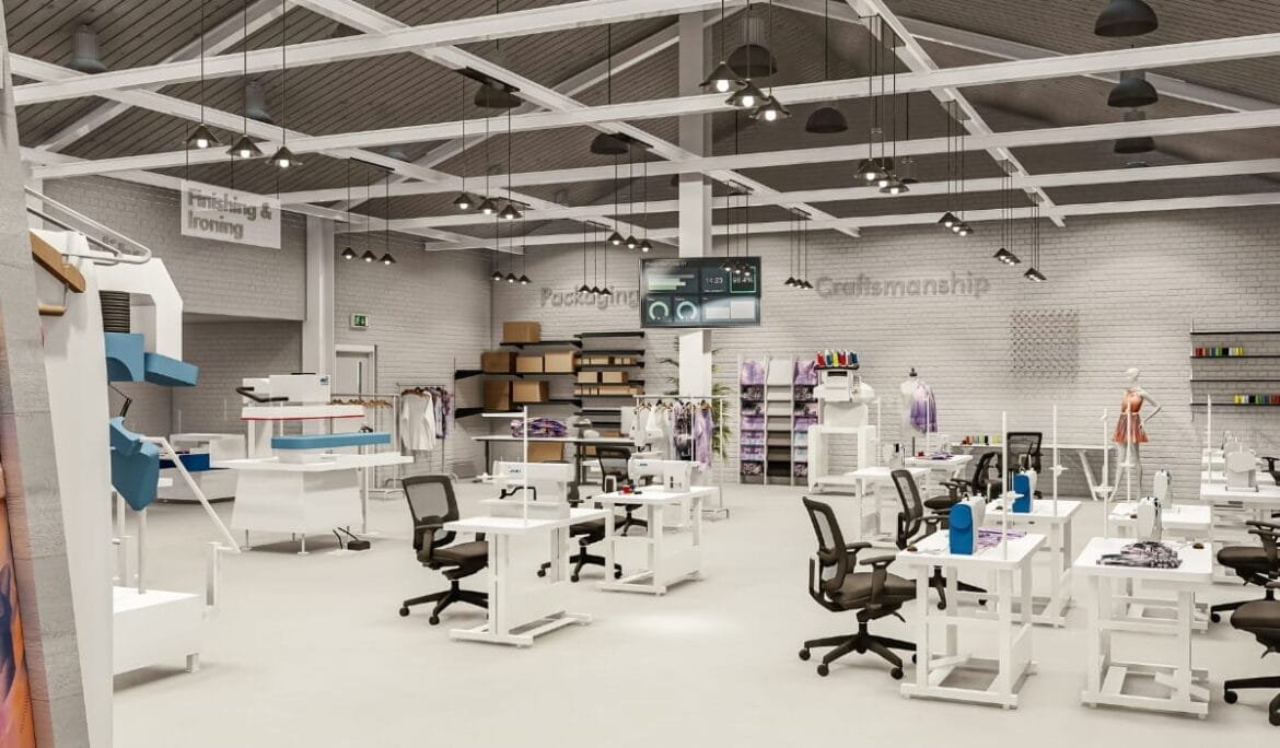 Finishing and ironing section in the Belma Tvico Production Area designed by Studio Hatch.