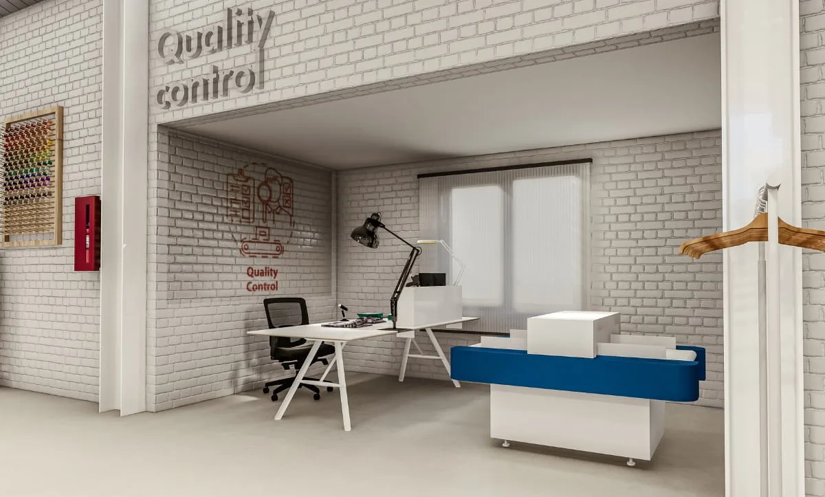 Quality control office in Belma Tvico Production Area designed by Studio Hatch.
