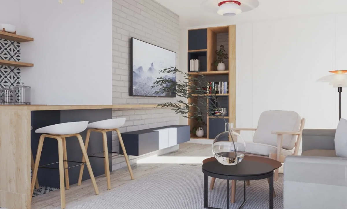 Modern living room interior design in Orebić apartment by Studio Hatch