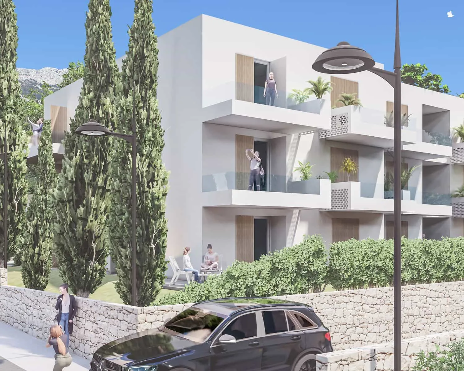 Contemporary residential building in Orebic designed by Studio Hatch featuring modern balconies and lush greenery