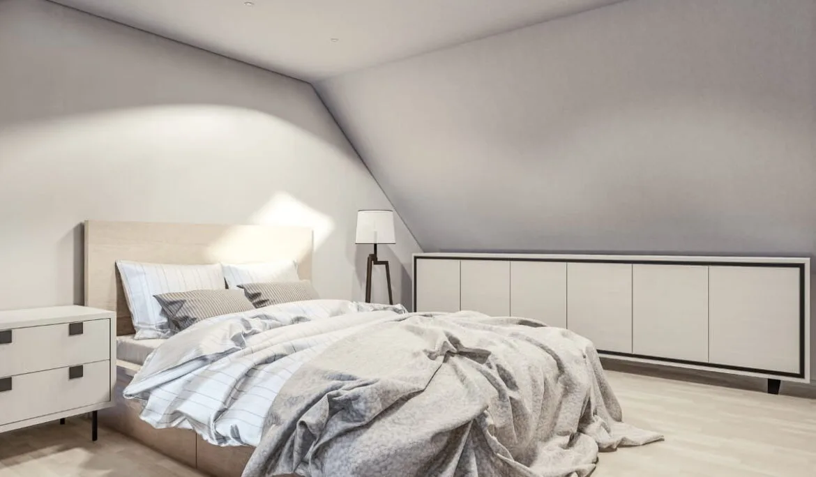 Cozy attic bedroom with natural light, designed by Studio Hatch, Leuven