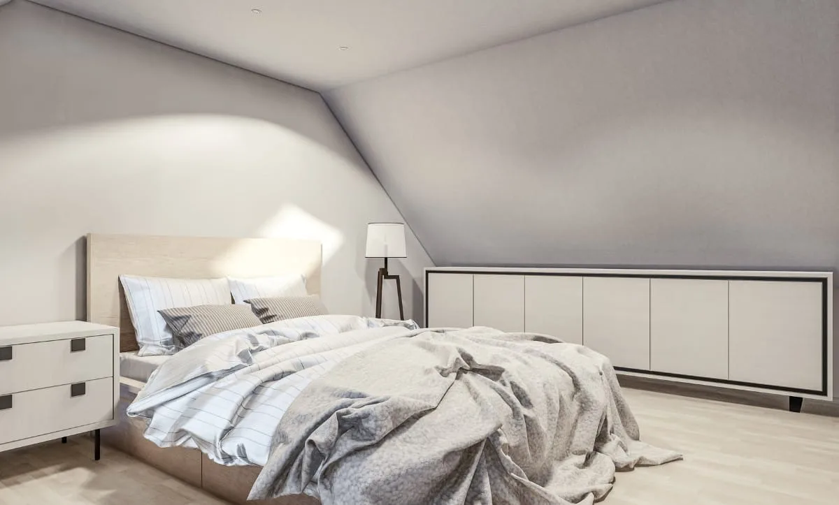 Cozy attic bedroom with natural light, designed by Studio Hatch, Leuven