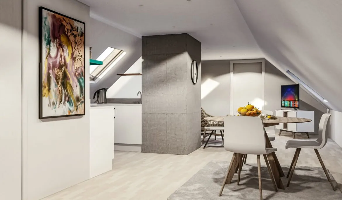 Modern compact kitchen in attic designed by Studio Hatch, Leuven