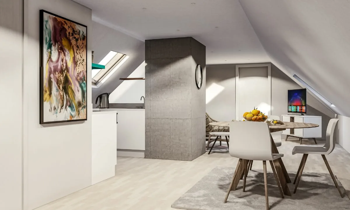 Modern compact kitchen in attic designed by Studio Hatch, Leuven
