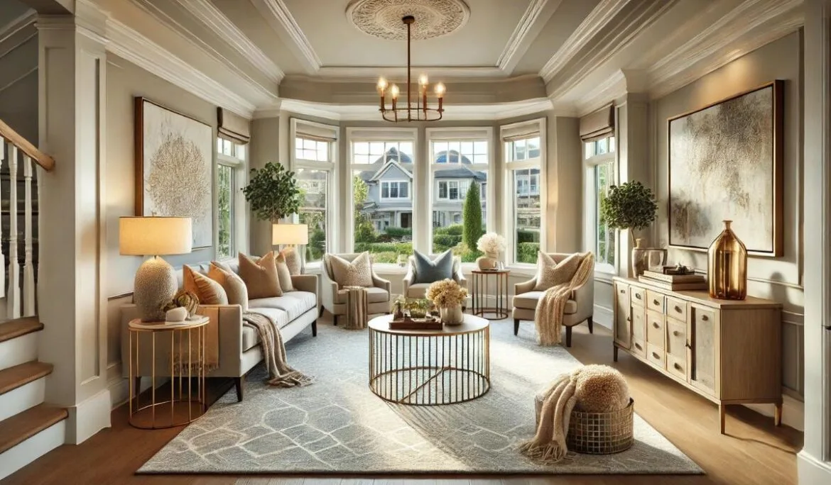 Beautifully staged living room by Studio Hatch with neutral tones, cozy seating, and elegant decor, designed to attract potential buyers in a real estate sale.