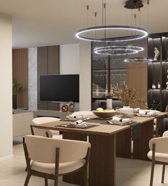 Modern dining room at Apartments Breka, designed by Studio Hatch