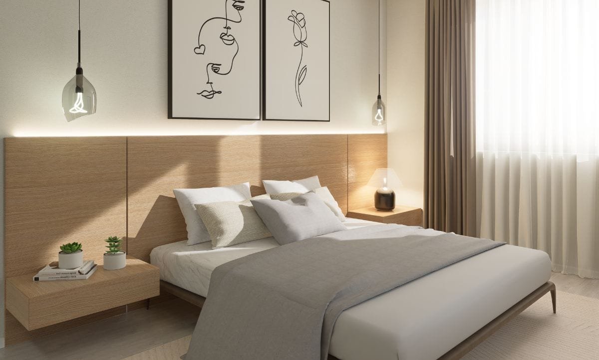 Modern bedroom with soft lighting designed by Studio Hatch